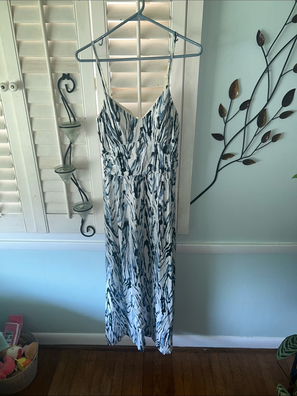 Women’s Blue & White Printed Maxi Dress - Lightweight Summer Slip Dress